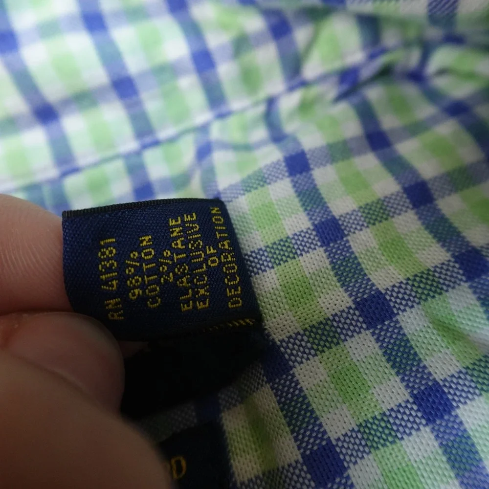 Ralph Lauren Shirt Mens 3XLT Green Blue Plaid OCBD Oxford Button Up Flesh Pony